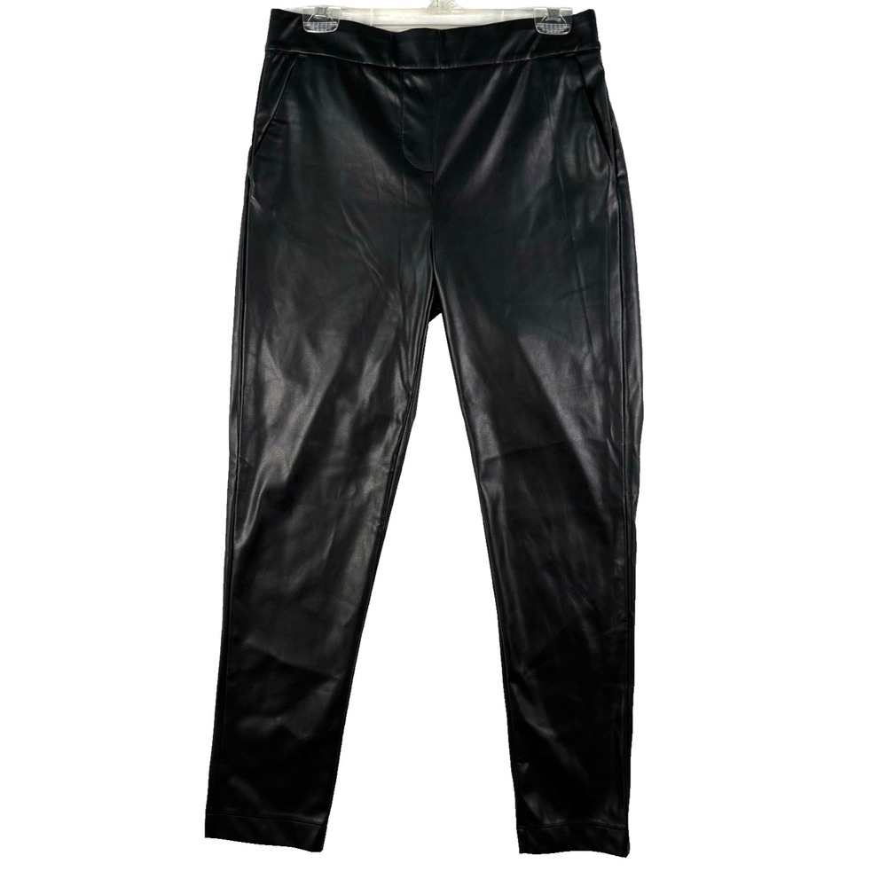 Calvin Klein Faux Leather Pant‎ Women's SMALL Pull On Black Front Pockets NWOT
